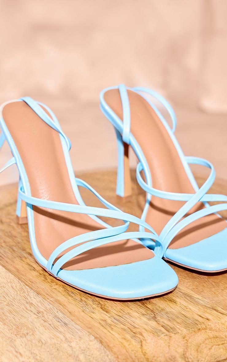 Blue Wide Fit PU Square Toe Strappy Lace Up Heeled Sandals Product Image