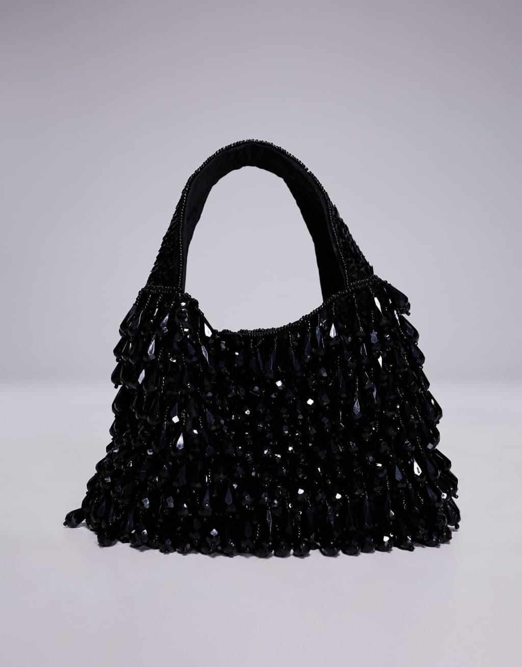 ASOS DESIGN all over beaded grab bag in black Product Image