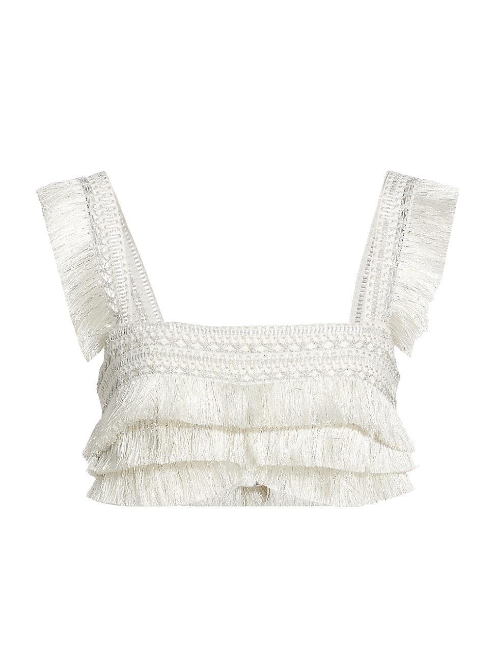 Womens Cropped Metallic Fringe Top Product Image