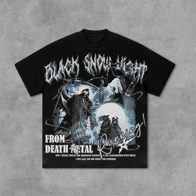 Sopula Black Snow Night Death Comes Death Metal Graphics Cotton T-Shirt Product Image