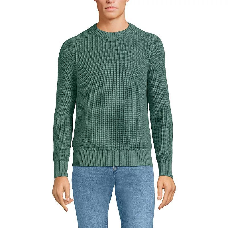 Lands End Mens Cotton Drifter Saddle Crewneck Shaker Sweater Product Image