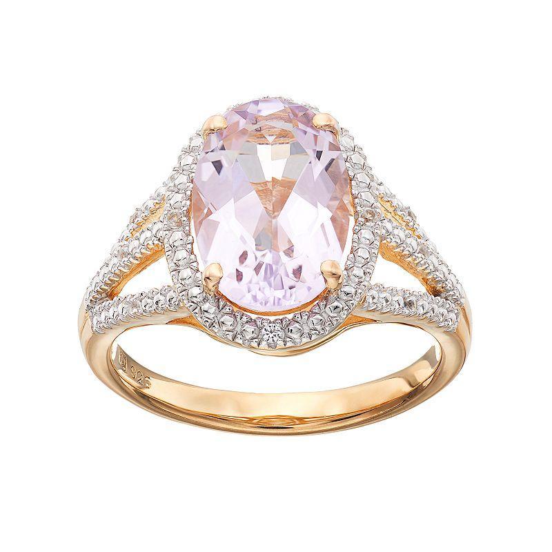 14k Gold Over Silver Rose de France Amethyst & Lab-Created White Sapphire Halo Ring, Womens Multicolor Product Image