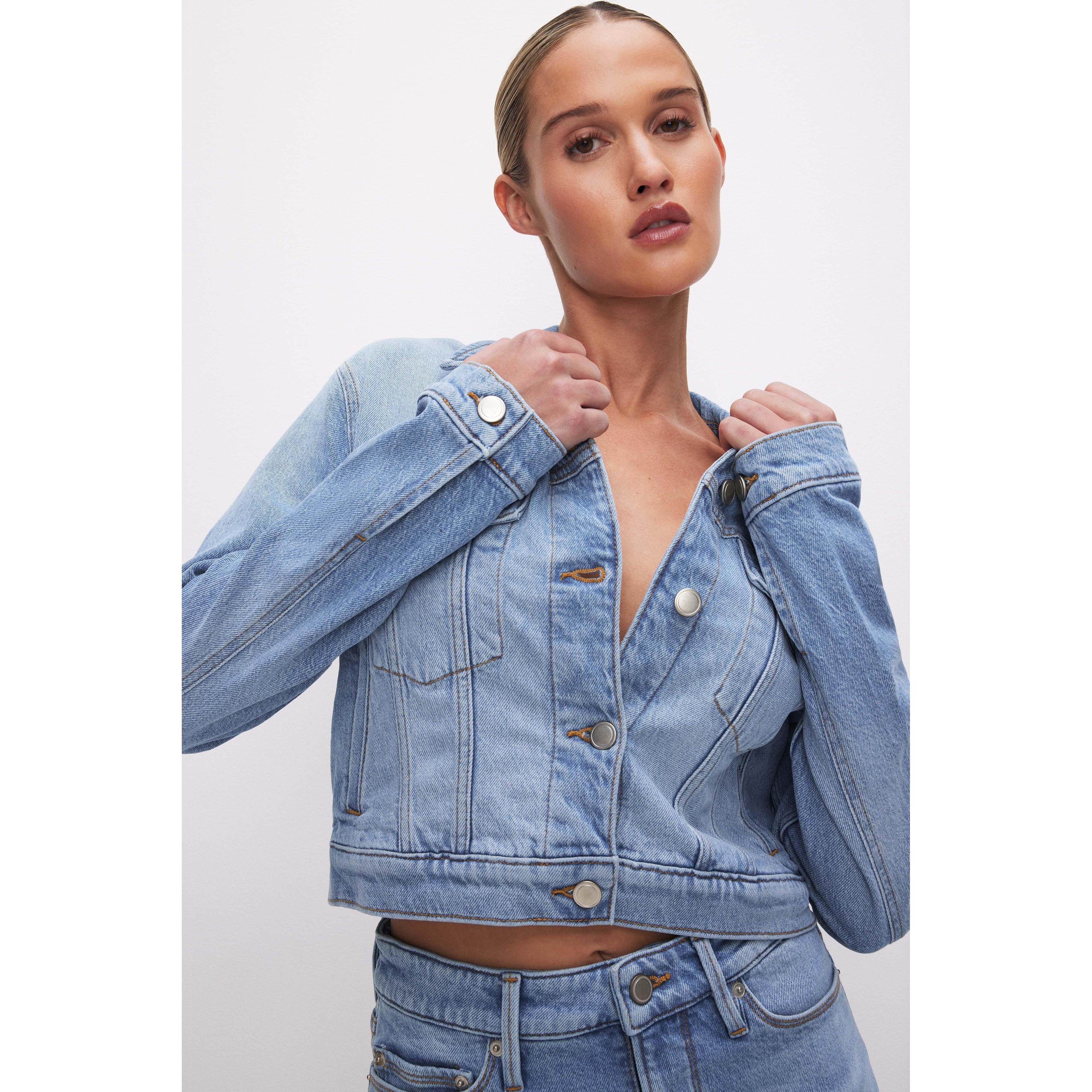 Womens Classic Denim Jacket | Indigo, Size XS | Good American by Khlo Kardashian Product Image