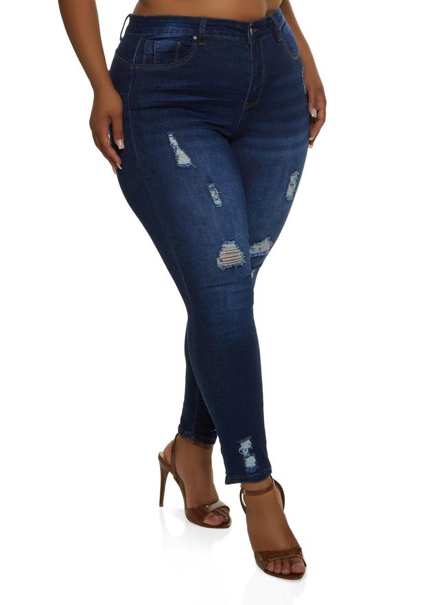 Womens Plus Size WAX High Rise Distressed Push Up Skinny Jeans Product Image