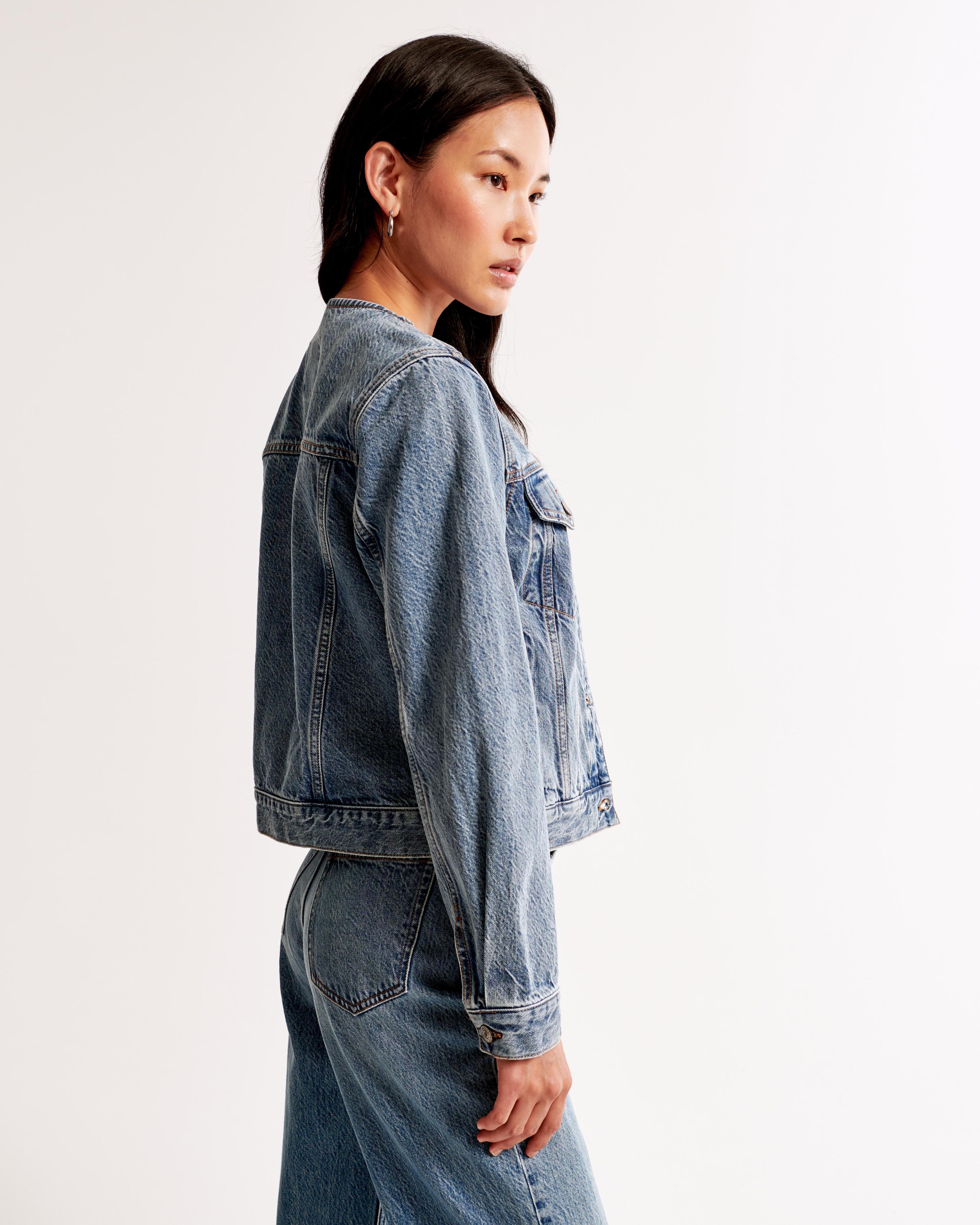 Collarless Denim Jacket Product Image