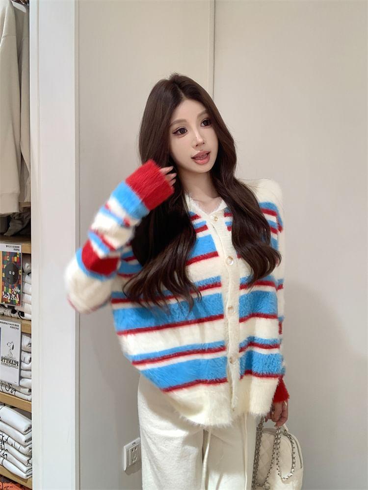 Color Block Hooded Button-Up Cardigan Product Image