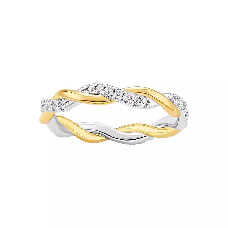 PRIMROSE Two Tone Fine Silver Plated & 18k Gold Flash Plated Cubic Zirconia Twisted Band Ring, Womens Two Tone White Product Image