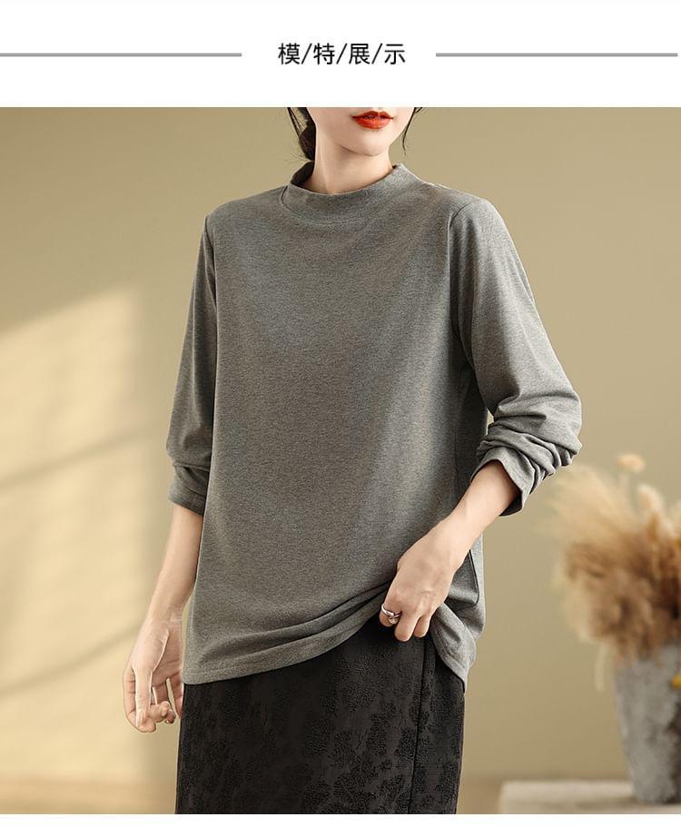 Long-Sleeve Mock Neck Plain Tee Product Image