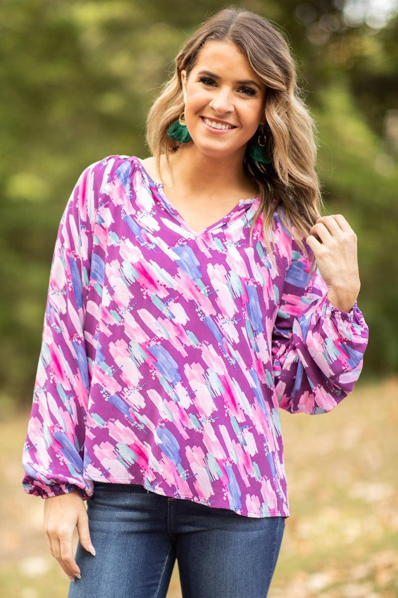 Purple Multicolor Abstract Print Top Product Image