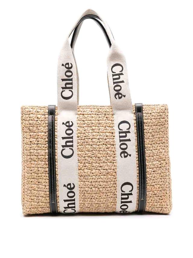 Woody Medium Raffia Tote In Beige Product Image