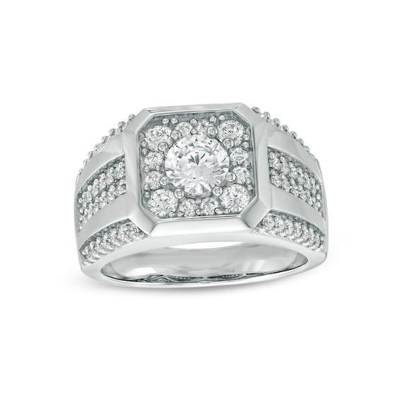 Men's 1-3/4 CT. T.w. Certified Lab-Created Diamond Octagonal Frame Multi-Row Ring in 14K White Gold (F/Si2) Product Image