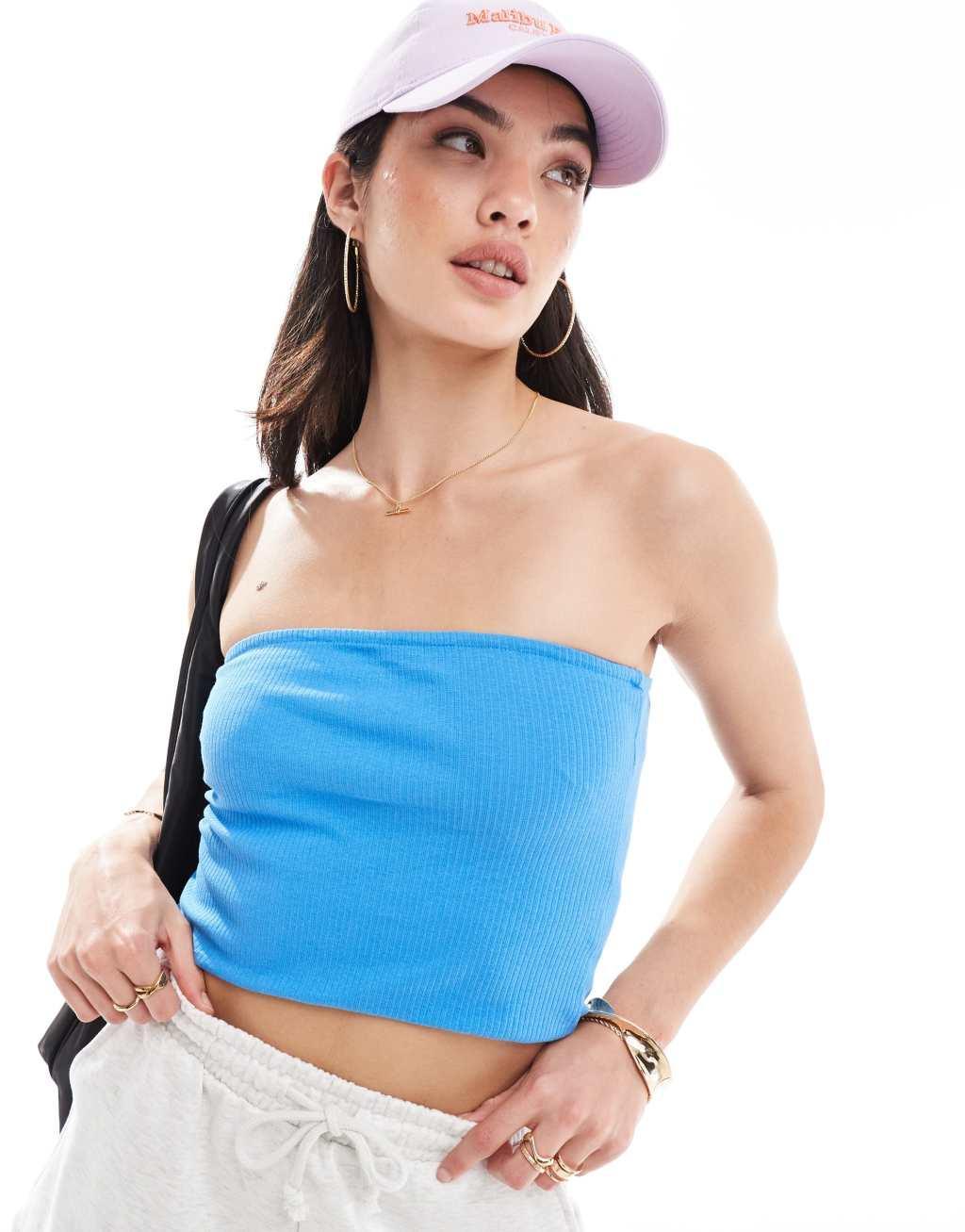 Pieces bandeau top in bright blue Product Image