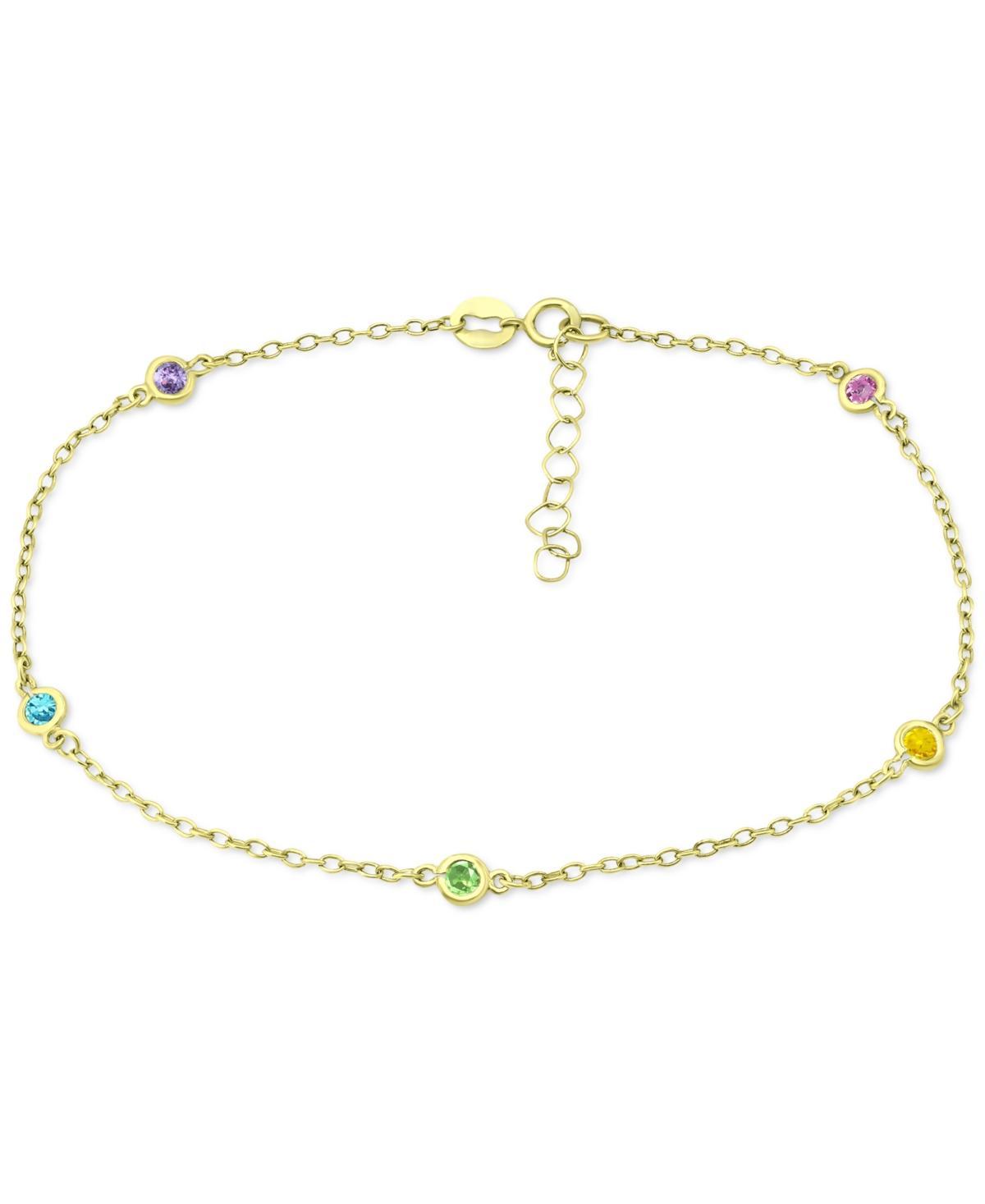 Aleure Precioso 18k Gold Over Sterling Silver Multi Color Cubic Zirconia Station Anklet, Womens Clear Product Image