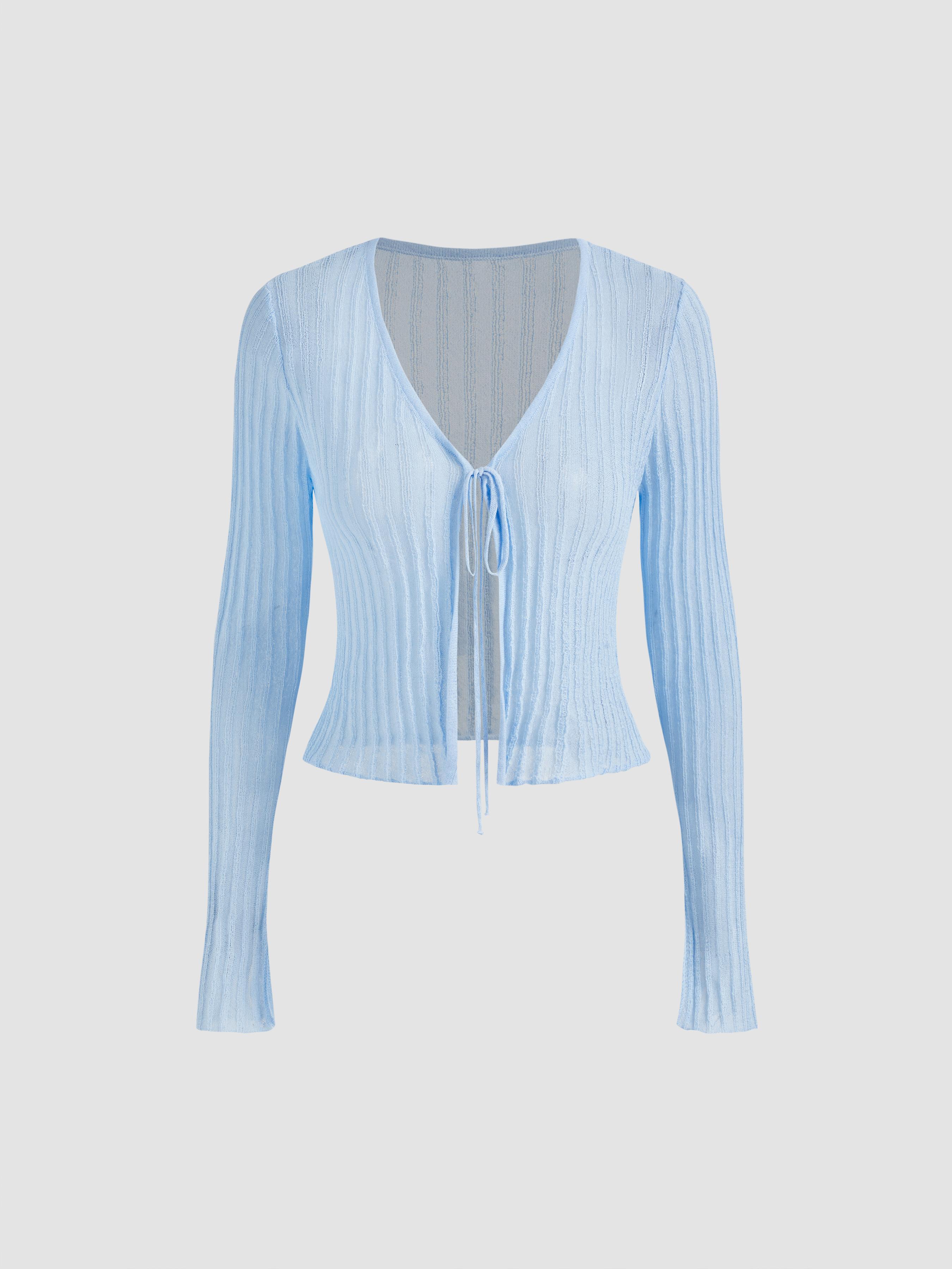 Solid Textured Knotted Cardigan Product Image