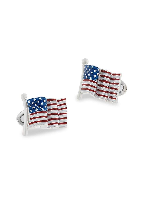 Men's Sterling Silver Enamel American Flag Cufflinks Product Image