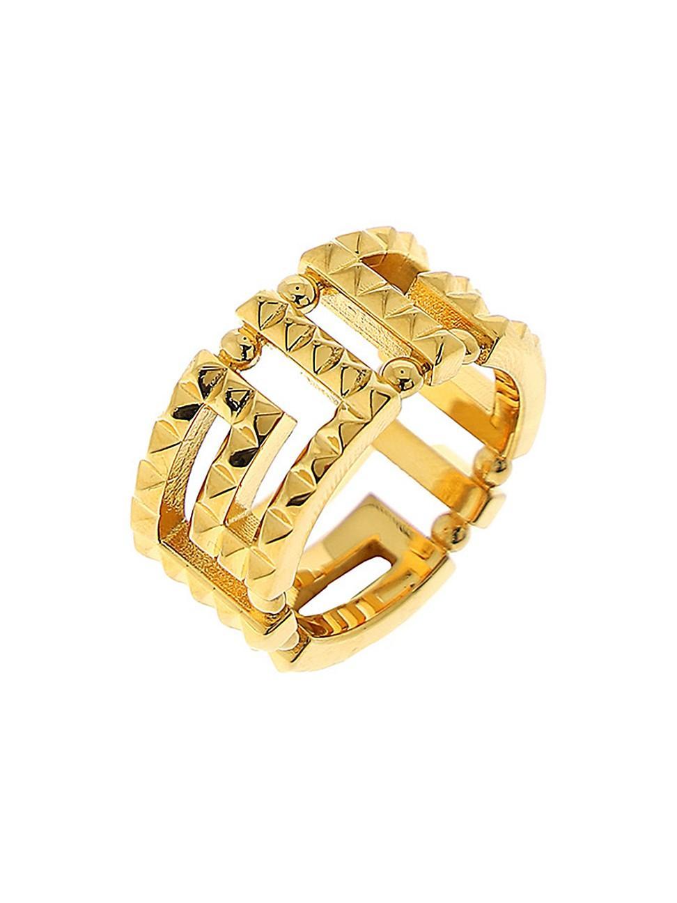 Mens Goldtone Logo Print Ring Product Image