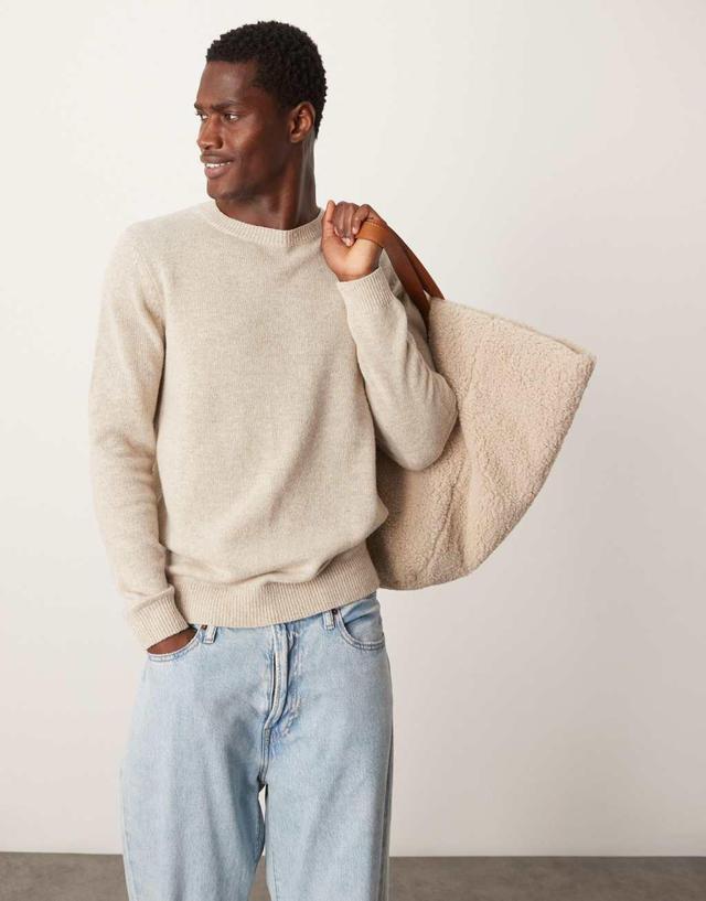 ASOS DESIGN lambswool crew neck sweater in oatmeal Product Image