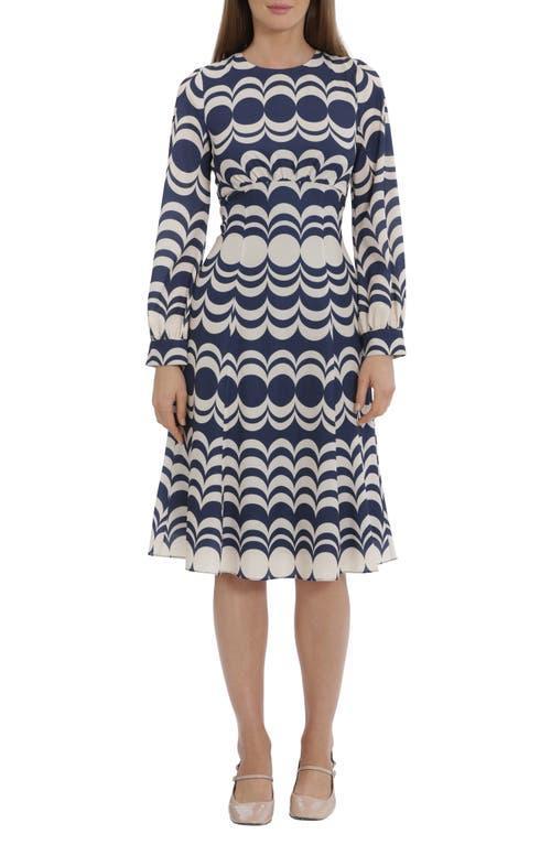 Maggy London Printed Stretch Crepe Crew Neck Long Sleeve Dress Product Image