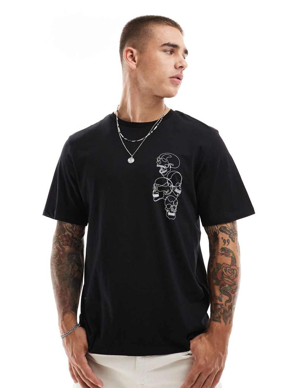 Jack & Jones oversized skull back print t-shirt in black Product Image