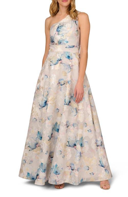 Aidan Mattox by Adrianna Papell Metallic Floral Jacquard One-Shoulder Gown Product Image