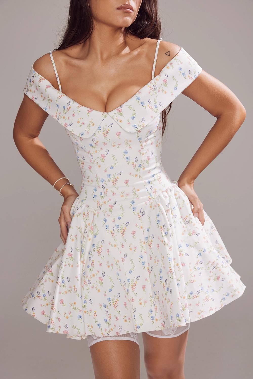 Elida White Posy Print Corset Mini Dress Product Image