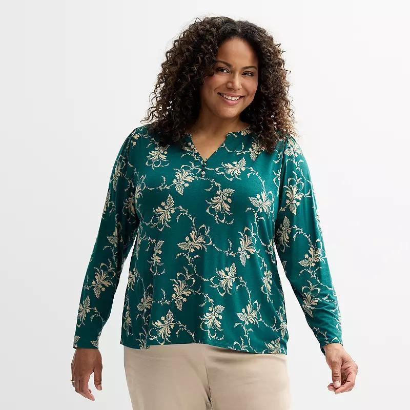 Plus Size Croft & Barrow Smocked Shoulder Blouse, Womens Product Image