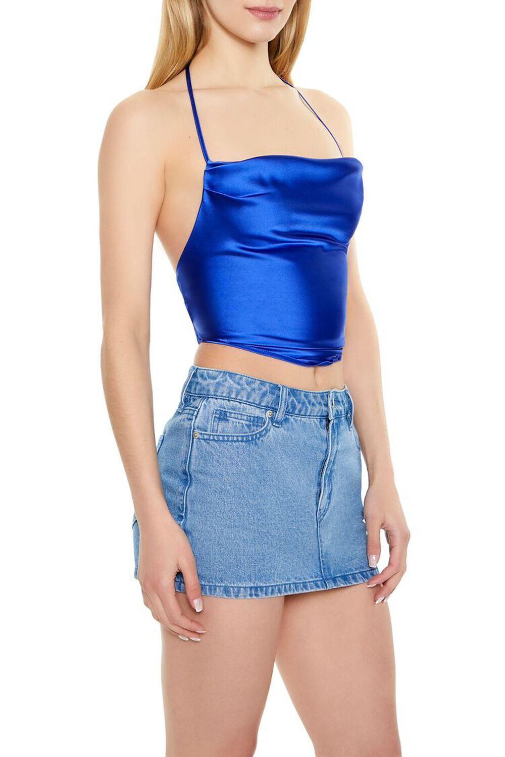 Satin V-Hem Halter Crop Top | Forever 21 Product Image