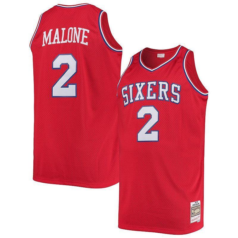 Mens Mitchell & Ness Moses Malone Red Philadelphia 76ers Big & Tall Hardwood Classics Jersey Product Image