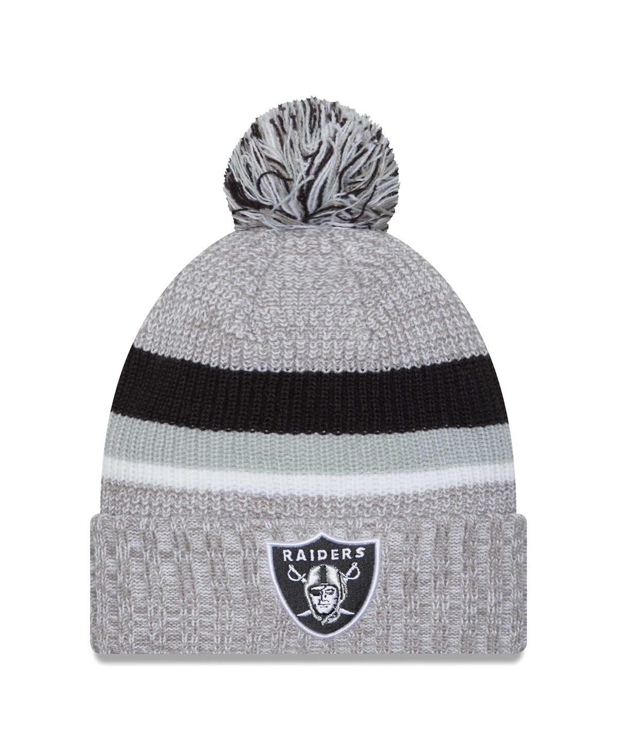 Mens New Era Heather Gray Las Vegas Raiders Cuffed Knit Hat with Pom Product Image