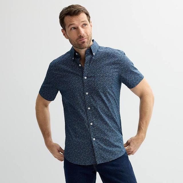 Mens Sonoma Goods For Life Short Sleeve Perfect Length Button Down Shirt Blue Geo Product Image