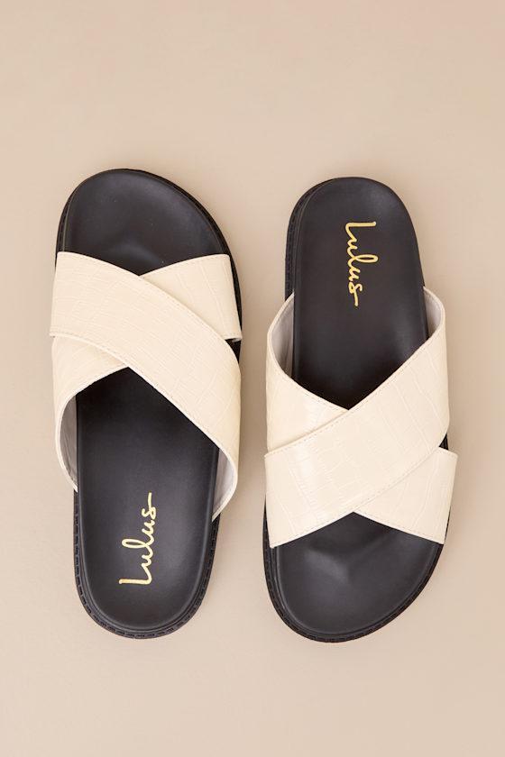 Mirah Bone Croc-Embossed Flatform Slide Sandals Product Image