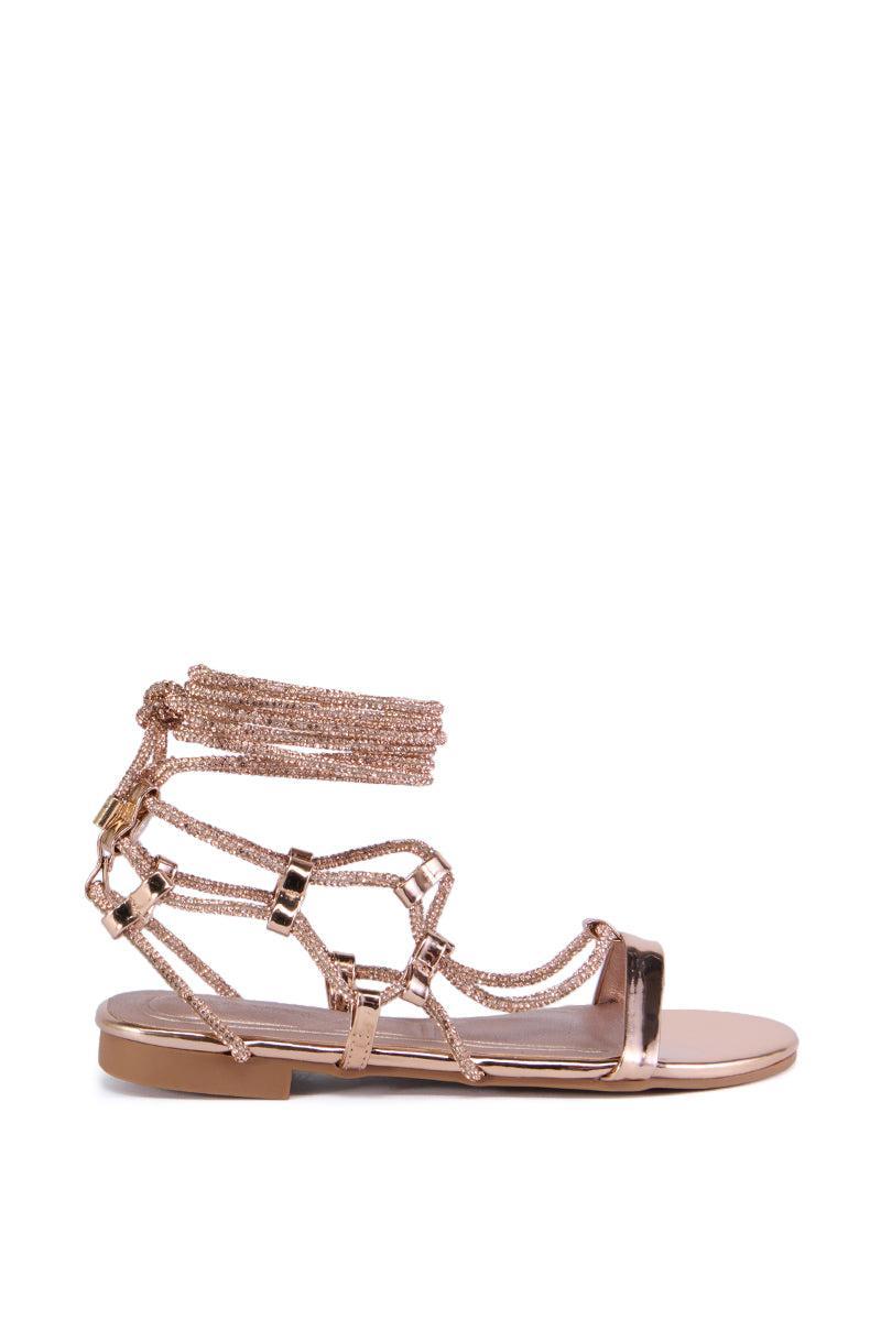 AZALEA WANG MIMOSE ROSE GOLD SPARKLE LACE UP SANDAL Product Image