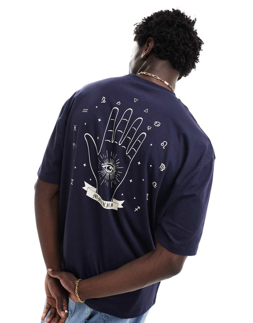 ASOS DESIGN oversized T-shirt in navy with celestial back print Product Image