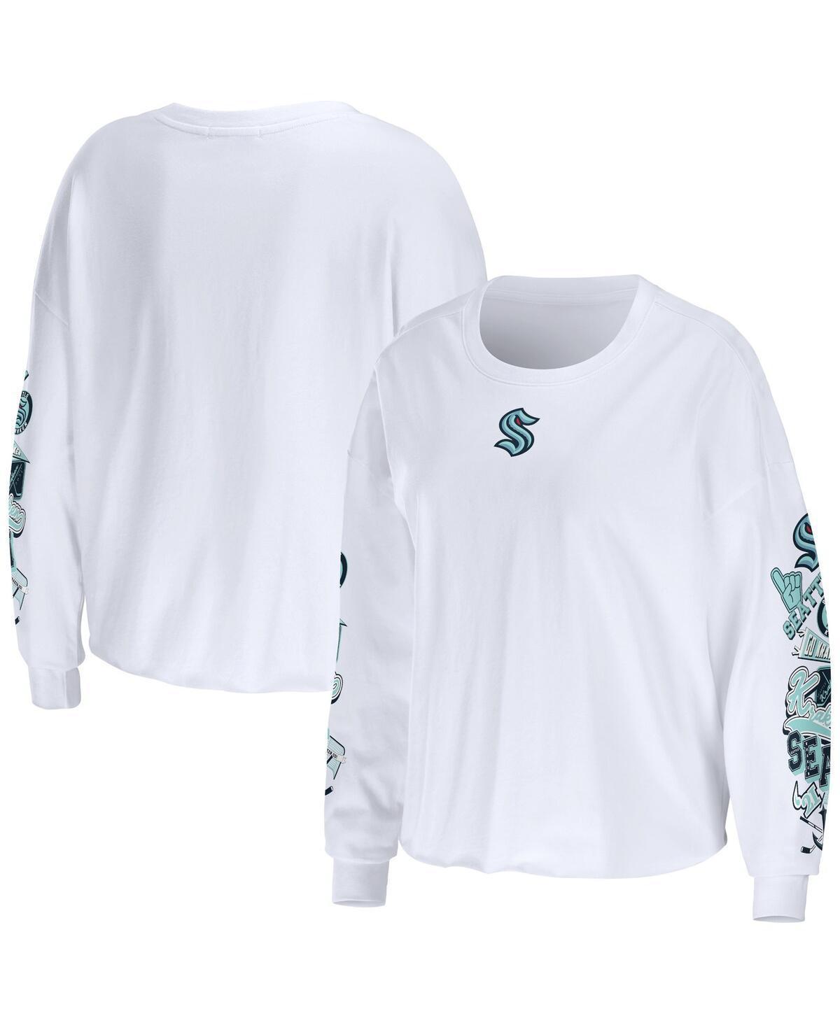 Womens Wear by Erin Andrews White Seattle Kraken Celebration Cropped Long Sleeve T-shirt Product Image