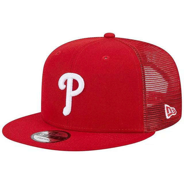 Mens New Era Red Philadelphia Phillies Team Color Trucker 9FIFTY Snapback Hat Product Image