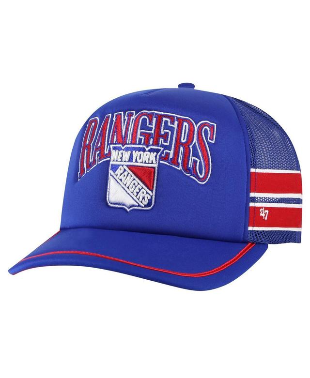 47 Brand Mens Blue New York Rangers Sideband Stripes Trucker Snapback Hat Product Image