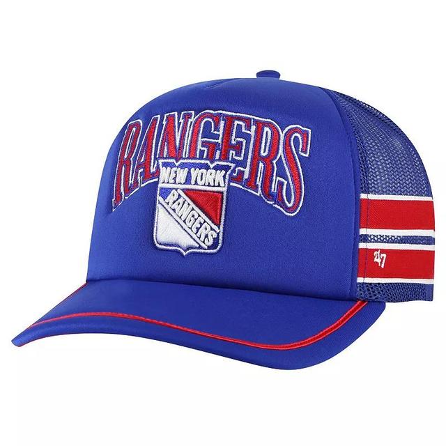 Mens 47 Blue New York Rangers Sideband Stripes Trucker Snapback Hat Product Image