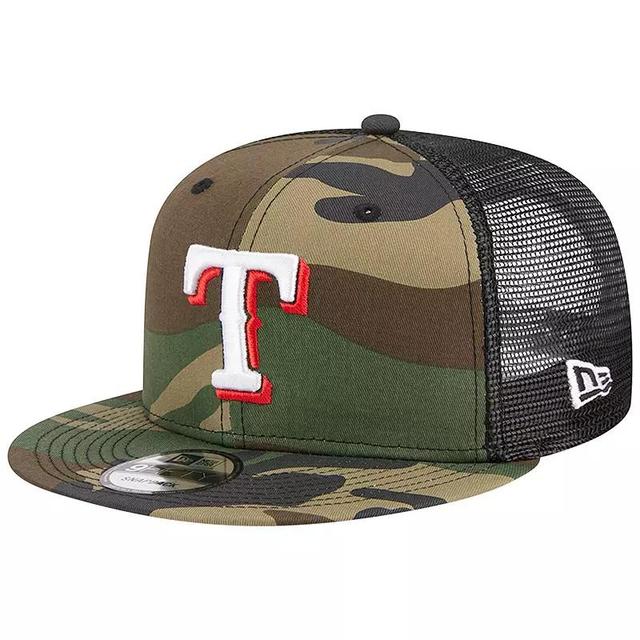 Mens New Era Camo Texas Rangers Woodland Camo Trucker 9FIFTY Snapback Hat Product Image