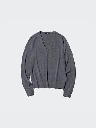 Womens Merino V-Neck Sweater Gray 2XS UNIQLO US Product Image