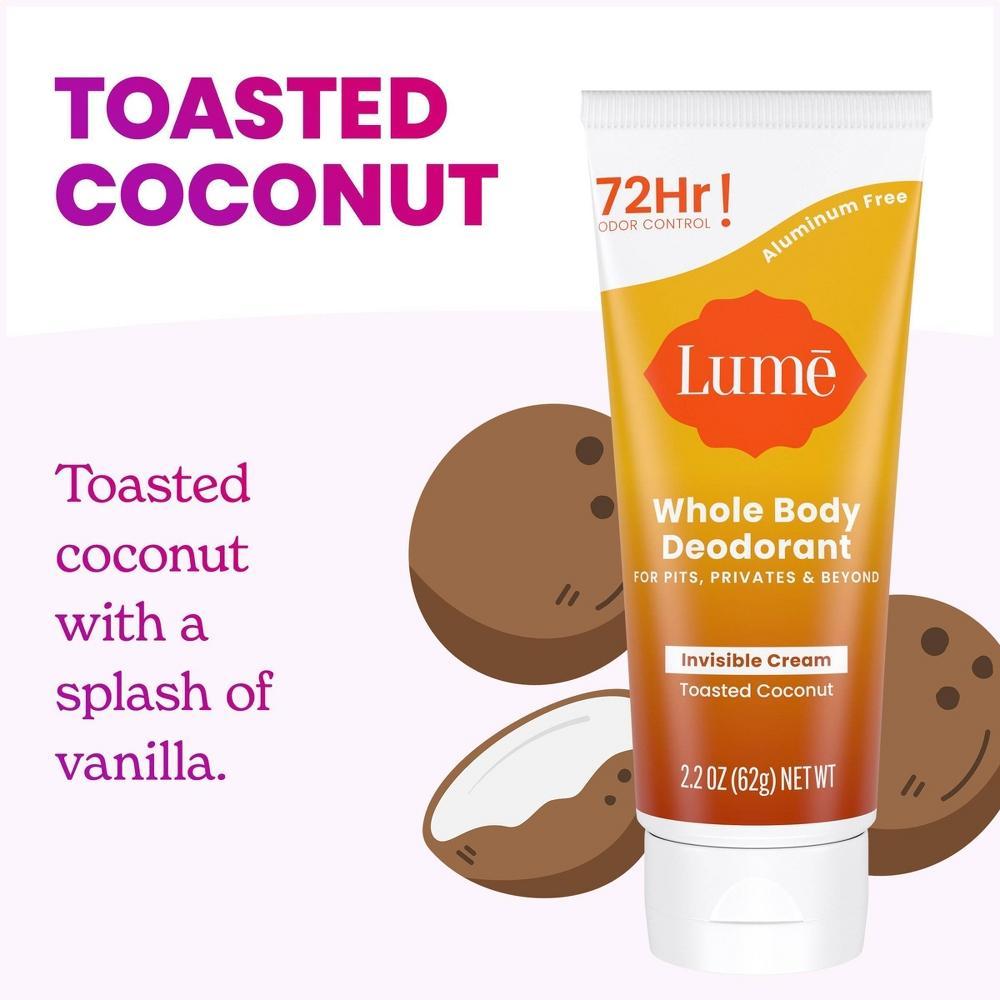 Lume Whole Body Women's Deodorant - Invisible Cream Tube - Aluminum Free - Toasted Coconut Scent - 2.2oz Product Image