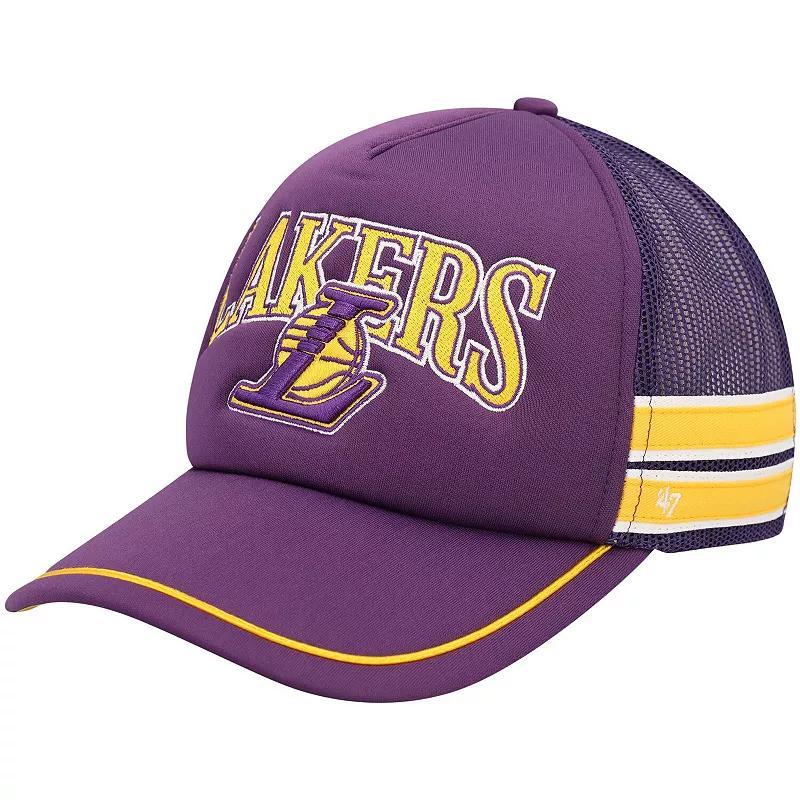 Mens 47 Los Angeles Lakers Sidebrand Stripes Trucker Adjustable Hat Product Image