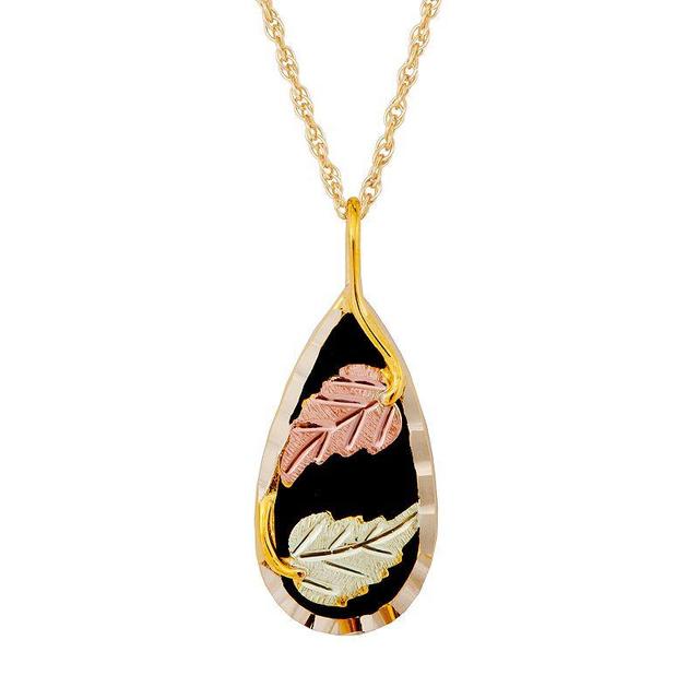 Black Hills Gold Tri-Tone Onyx Pendant Necklace, Womens 10k Gold Product Image