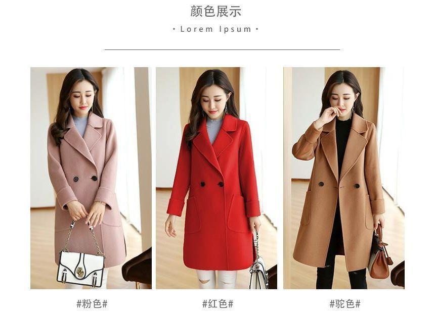 Lapel Collared Plain Double Breasted Coat Product Image