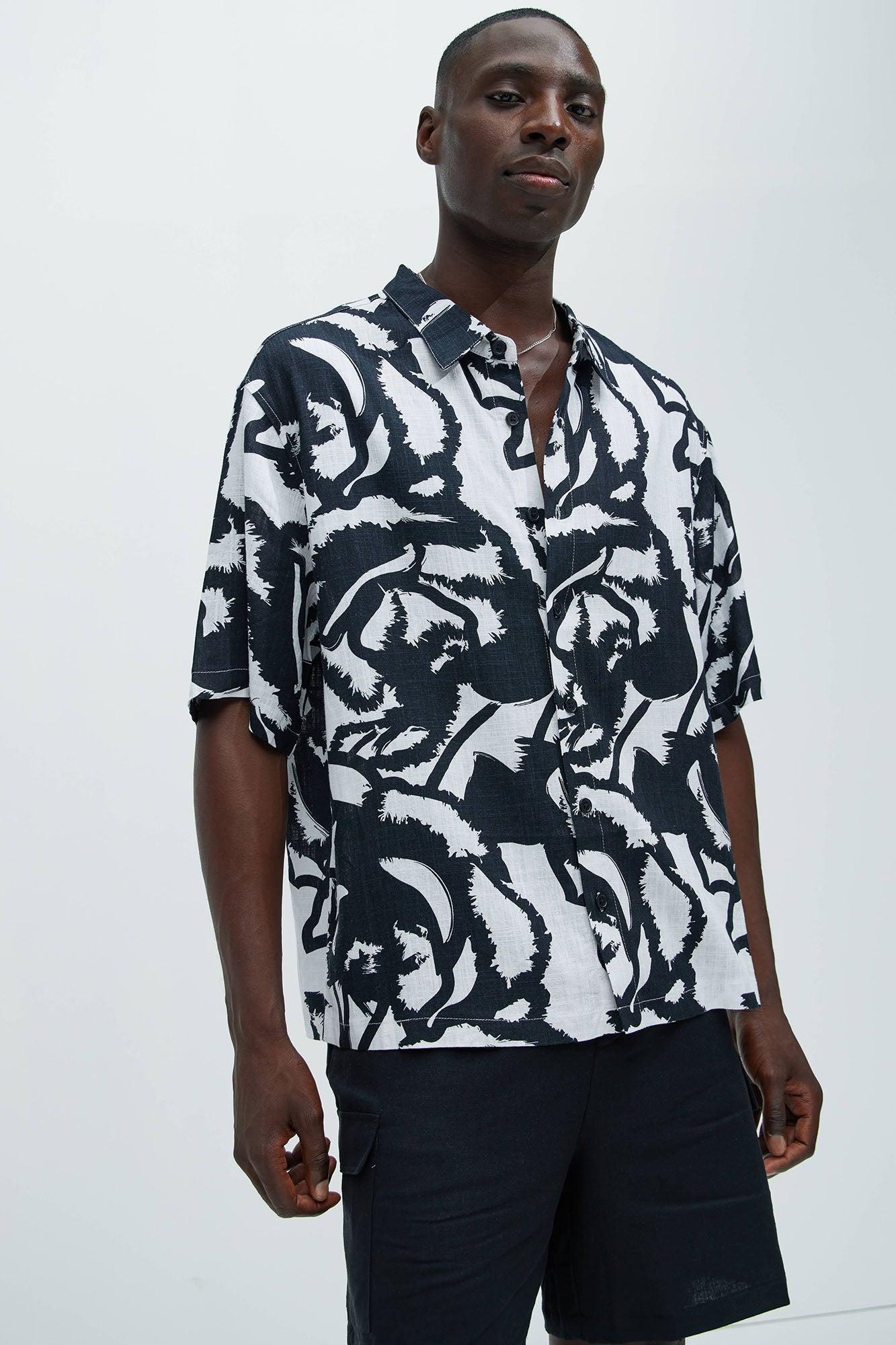 Stanlee Floral Linen Shirt - Black/White Product Image