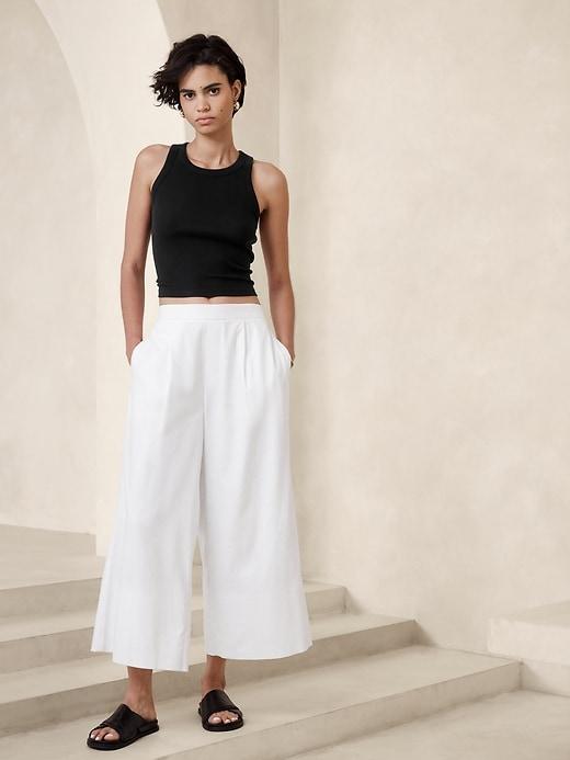 Linen-Blend Wide-Leg Crop Pant Female Product Image