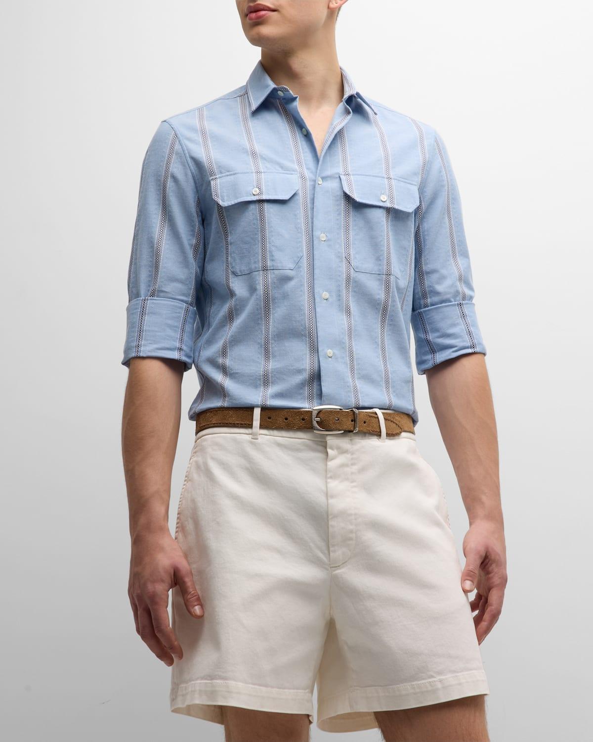 Mens Stripe Casual Button-Down Shirt with Pockets product image