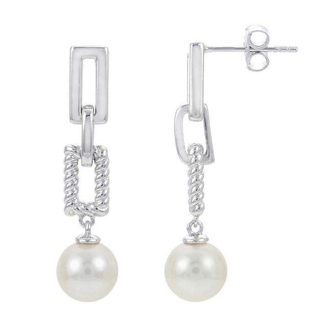 Cultured Freshwater Pearl (8mm) Chain Link Drop Earrings in Sterling Silver Product Image