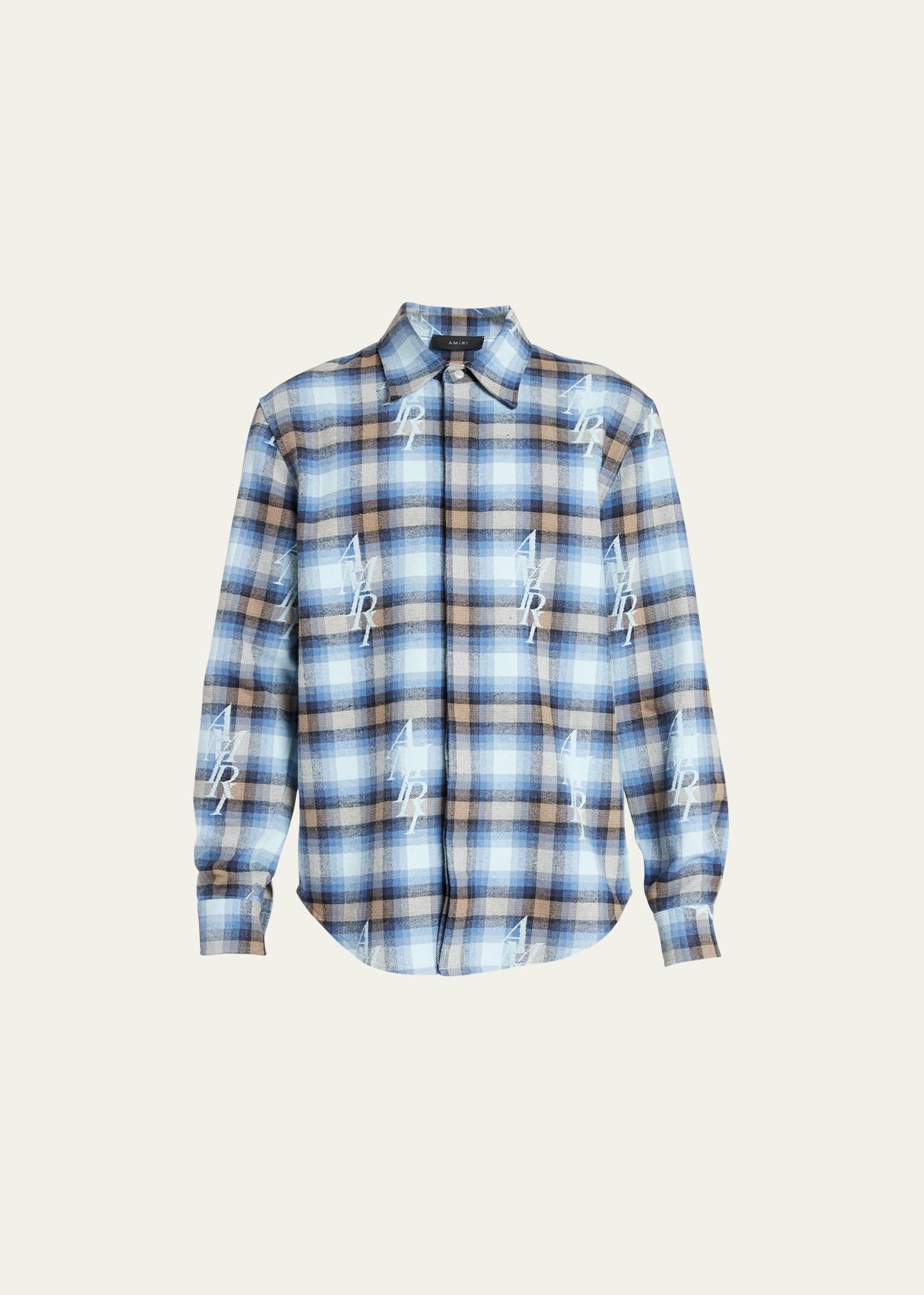 Mens Plaid Staggered Logo Button-Down Shirt Product Image