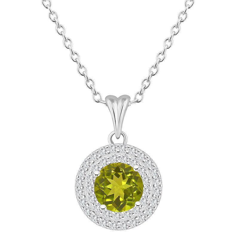 Celebration Gems Sterling Silver Round-Cut Citrine & White Topaz Double Halo Pendant Necklace, Womens Product Image