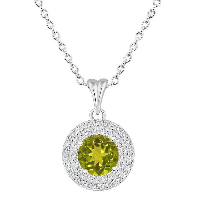 Celebration Gems Sterling Silver Round-Cut Citrine & White Topaz Double Halo Pendant Necklace, Womens Product Image